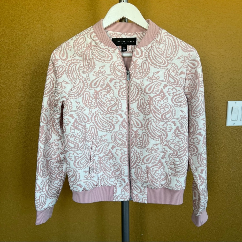 NWT Victoria Beckham Jacquard Blush Paisley Bomber Jacket - Picture 5 of 10